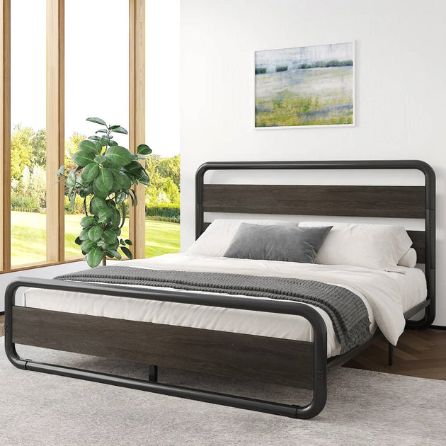 Hivvago King Round Metal Platform Bed Black 2