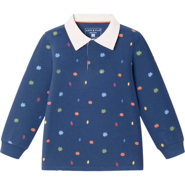 Andy & Evan Kid's Fall Themed Rugby Shirt Blue US 6 2