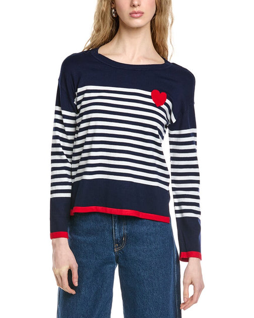 CeCe Sailor Stripe Heart Sweater Blue Medium 2