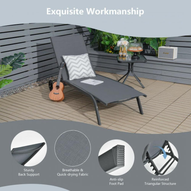 Hivvago Adjustable Outdoor Chaise Recliner Gray 3