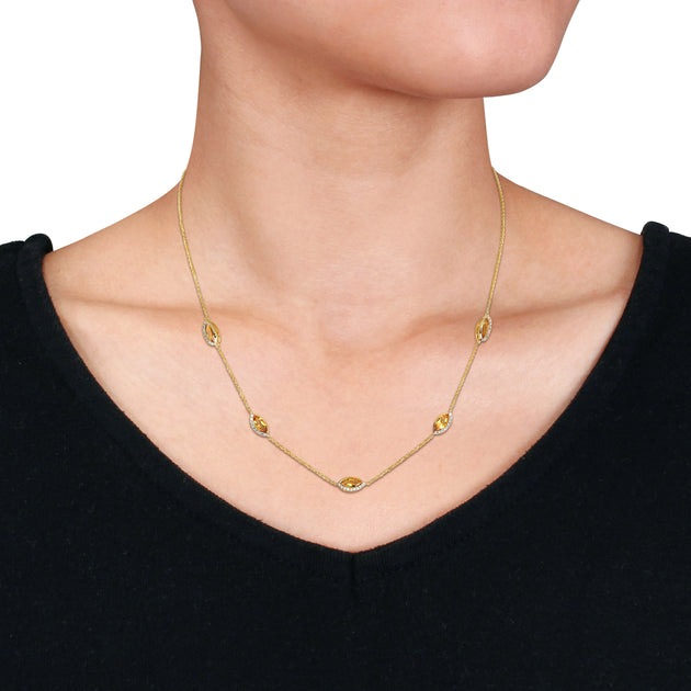 Mimi & Max Station Necklace Green Gold 3