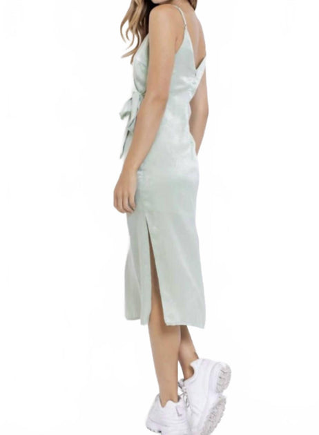 LE LIS Bust Wrapped And Tie Satin Midi Dress Vert Medium 2