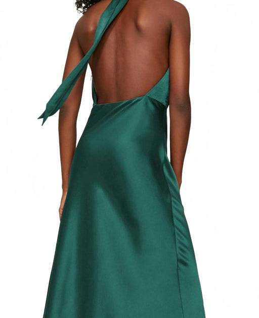 SOMETHING NAVY Silky Halter Cutout Gown Green Small 4