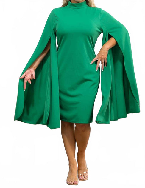 Karen T Design Cape Sleeve Midi Dress Green Medium 2