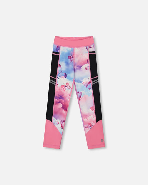 Deux par Deux Printed Athletic Leggings Pink Blue Butterflies US 12 2