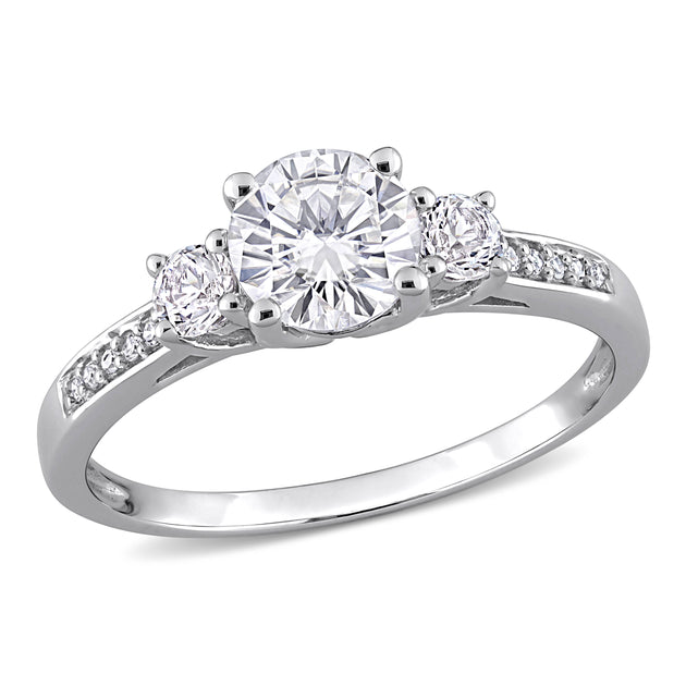 Mimi & Max Created White Sapphire and Diamond 3-Stone Engagement Ring Silver US 6 2
