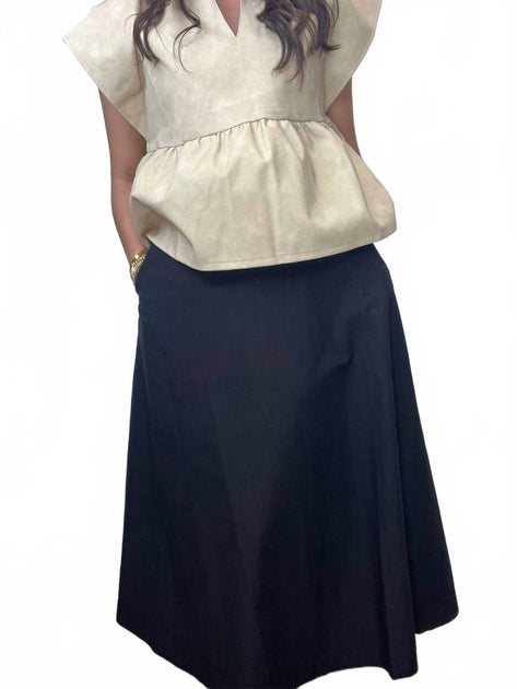 Hem & Thread Stretch Waistband Midi Swing Skirt Black Medium 3