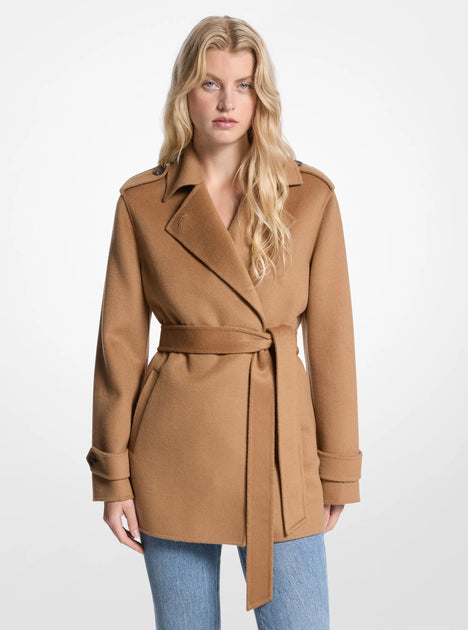 Michael Kors Wool Blend Belted Wrap Coat Black Medium 3