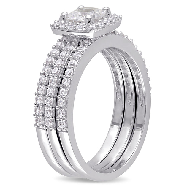 Mimi & Max Created White Sapphire Halo Bridal Set Silver US 6 4