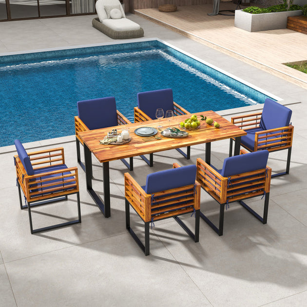 Hivvago 7 Pieces Patio Dining Set Navy 3