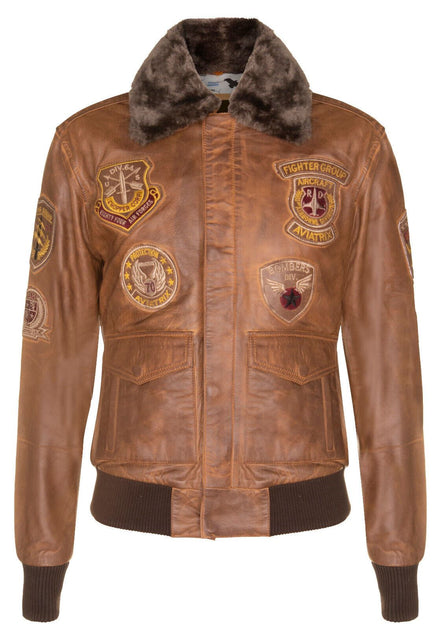 Infinity Mens Leather Air Force Bomber Jacket Brown Large 2