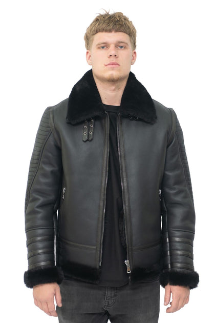 Infinity Horley Mens Sheepskin Bomber Jacket Black XL 4