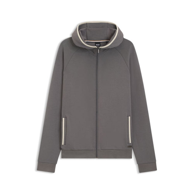 Boss Contrast-binding Zip-up Hoodie Grey Large 2