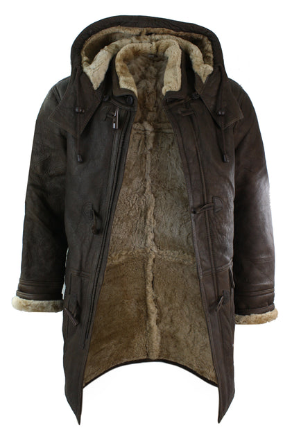 TruClothing Sheepskin Duffle Safari Jacket Brown Medium 3