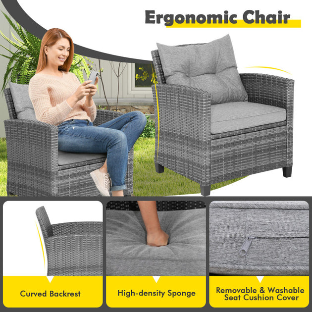 Hivvago 3 Piece Wicker Conversation Set Gray 4