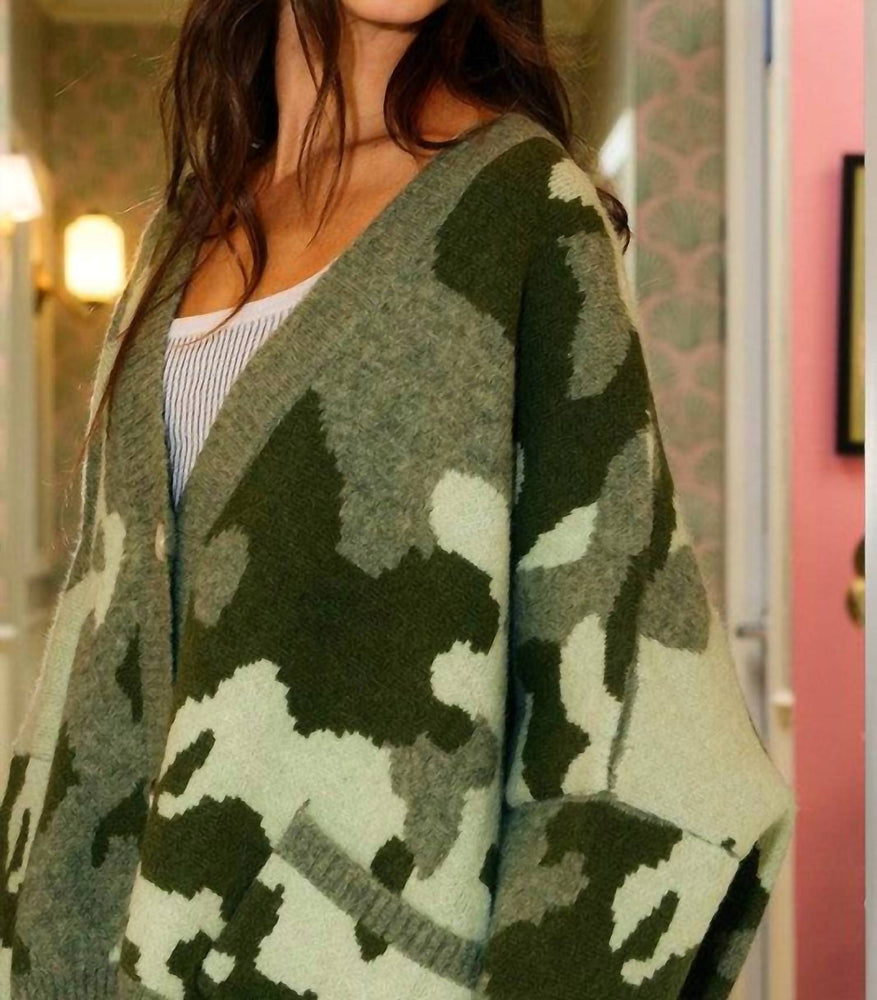 BUCKETLIST Driftwood Camo Cardigan In Multicolor | ShopSimon