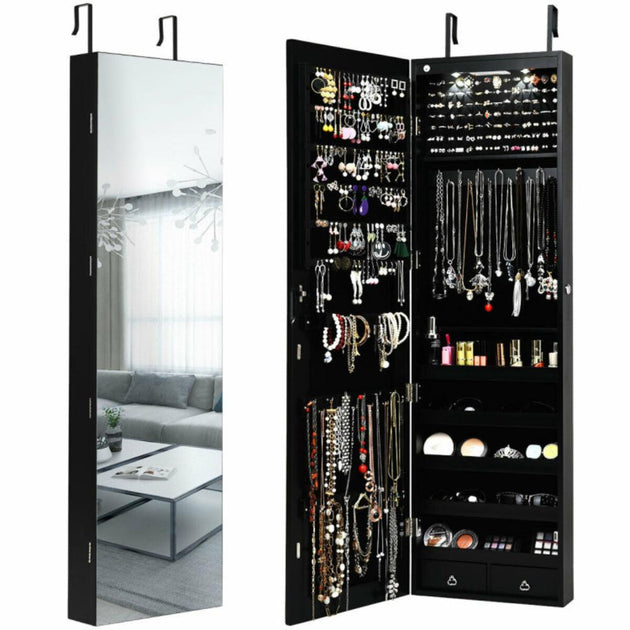 Hivvago Mirrored Jewelry Cabinet Black 2