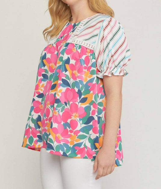 entro Mixed Print Lace Blouse Multi Medium 3