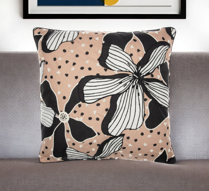 Hivvago Tropical Throw Pillow Beige/Black 20in 2
