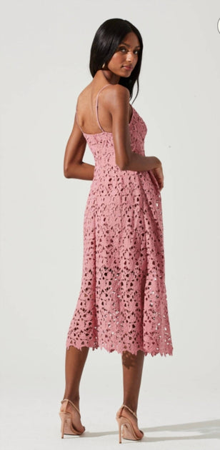 ASTR Lace A Line Midi Dress In Pink Mauve
