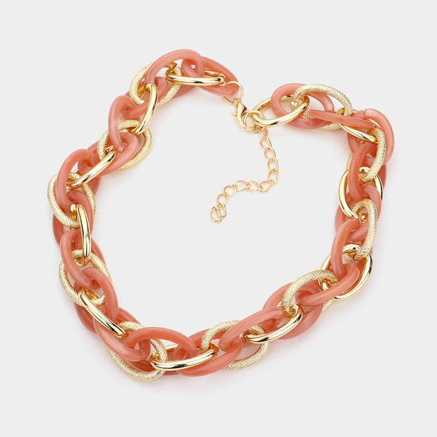 FASHNZFAB Resin Metal Open Oval Link Necklace Gold One Size 3