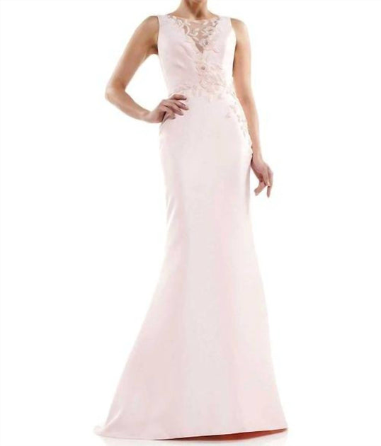 COLORS DRESS Beaded Bodice Gown In Taupe