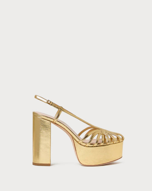 Loeffler Randall Isabella Platform Sandals Gold US 6.5 2