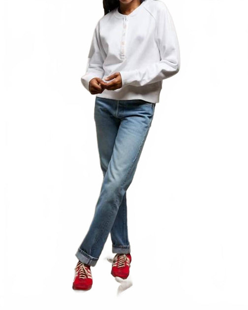 PERFECTWHITETEE Bowen Raglan Button Down Sweatshirt White Large 2