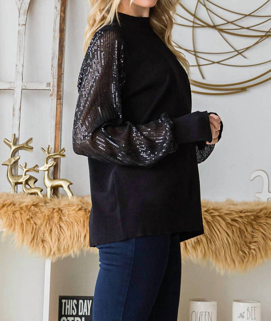 Cotton Bleu Sequined Sleeve Sweater Black Medium 4