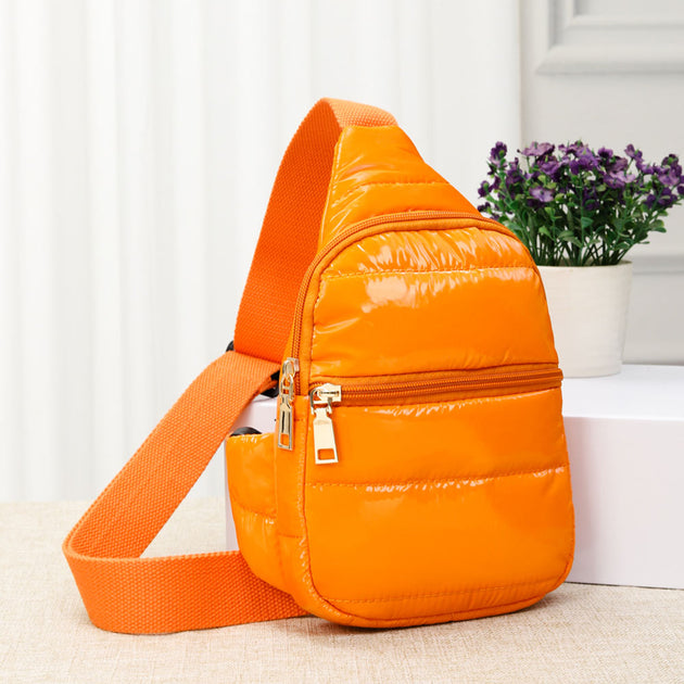 FASHNZFAB Solid Puffer Mini Sling Bag Orange One Size 4