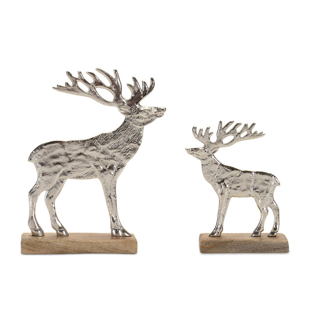 Hivvago Deer on Base Set of 2 Wood/Aluminum 3