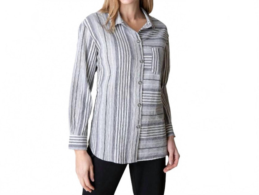 Habitat Striped Textured Button-Front Shirt Grey Small 3