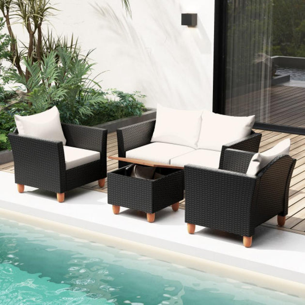 Hivvago 4 Piece Outdoor Conversation Set White 3