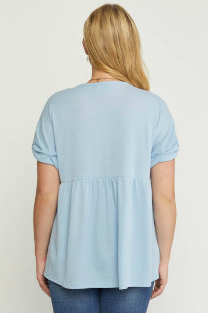 Entro Waffle Knit Babydoll Top Blue Medium 3