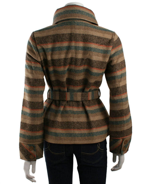 Tulle Fold Over Funnel Collar Coat Brown Small 3