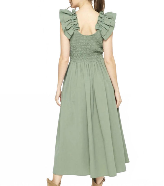 Entro Smocked Midi Dress Green Large 3