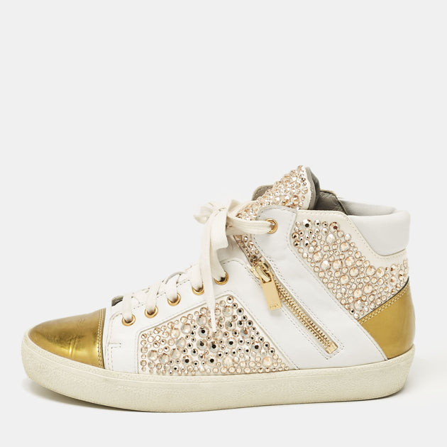 Gina White/Gold Leather High Top Sneakers White EU 39 2