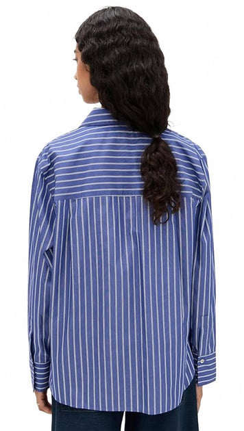 Vince Relaxed Popover Long Sleeve Top Blue Medium 4