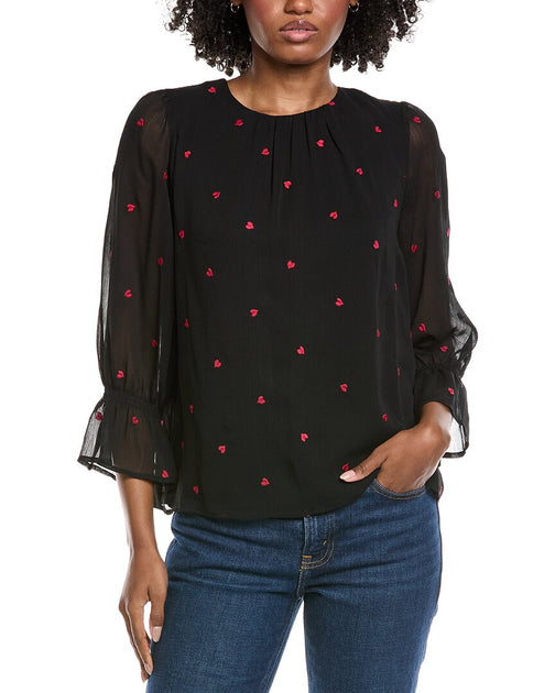 CeCe Shirred Neck 3/4 Ruffle Sleeve Top Black XLarge 2