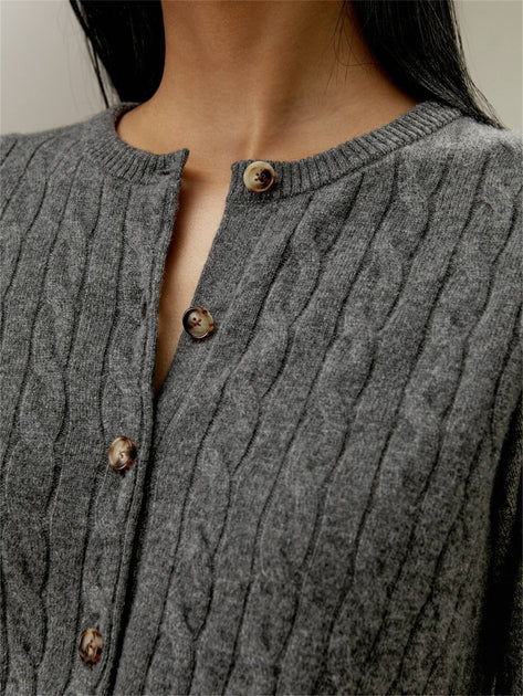 LILYSILK Cable-Knit Cashmere Cardigan White XLarge 4