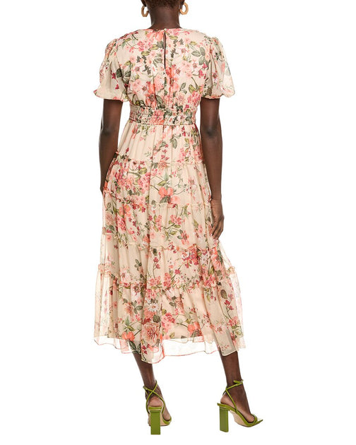 Maison Tara Picasso Chiffon Maxikleid Pink US 10 3