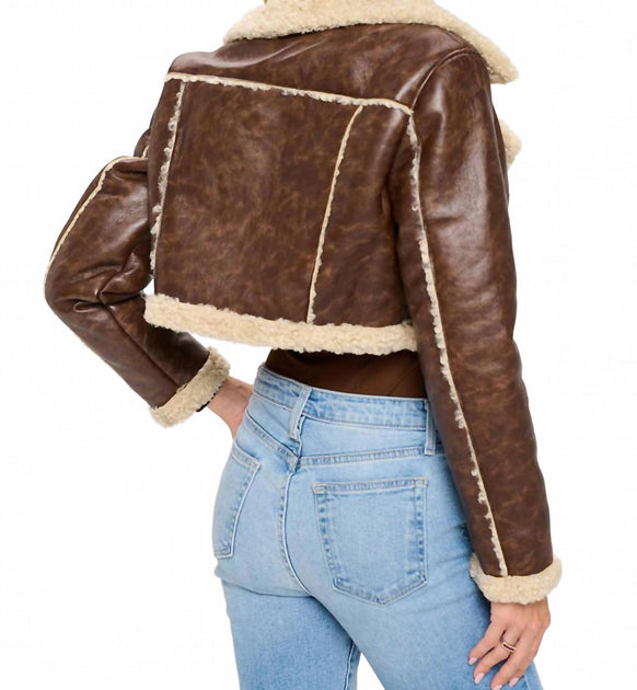 Coalition LA Cropped Aviator Jacket Braun Medium 3