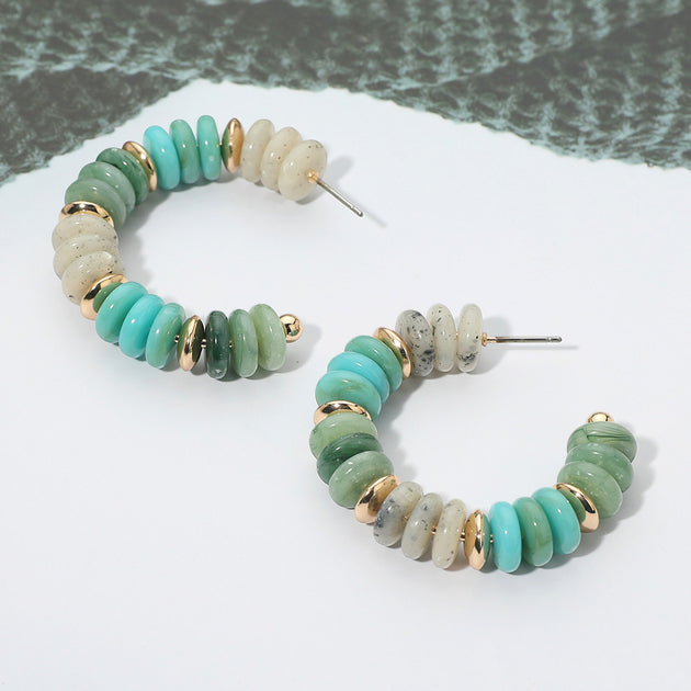 FASHNZFAB Gold Dipped Beaded Hoop Earrings Blue 2