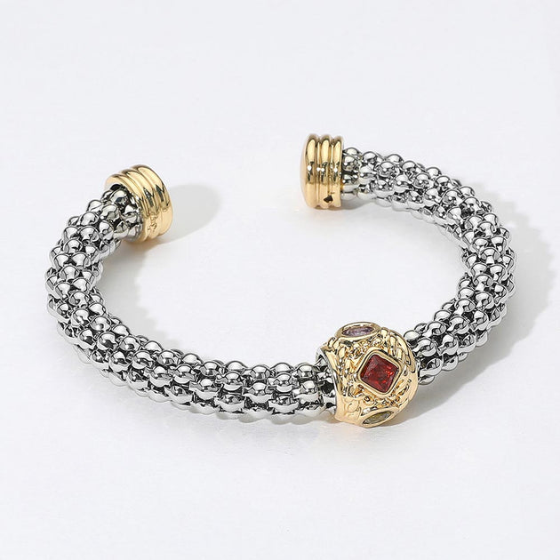 FASHNZFAB CZ Stone Cluster Mesh Chain Cuff Bracelet Silver One Size 2