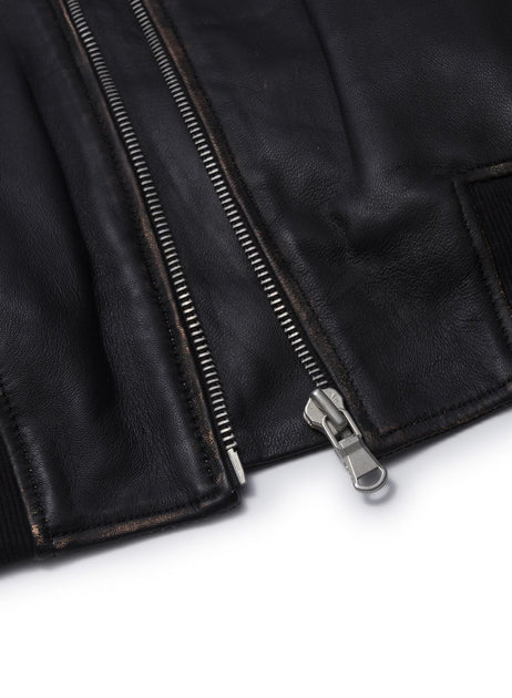 TruClothing Cropped Bomber Leather Jacket Black Medium 4