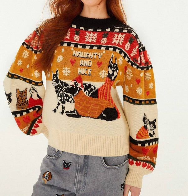 Farm Rio Naughty Nice Sweater Yellow Small 2