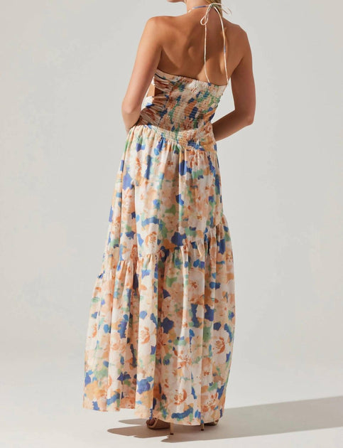 ASTR Linnea Halter Maxi Dress In Green Orange Multi | ShopSimon