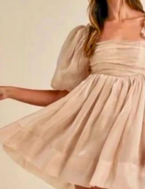 MABLE Organza Puff Sleeve Babydoll Dress Beige Medium 3