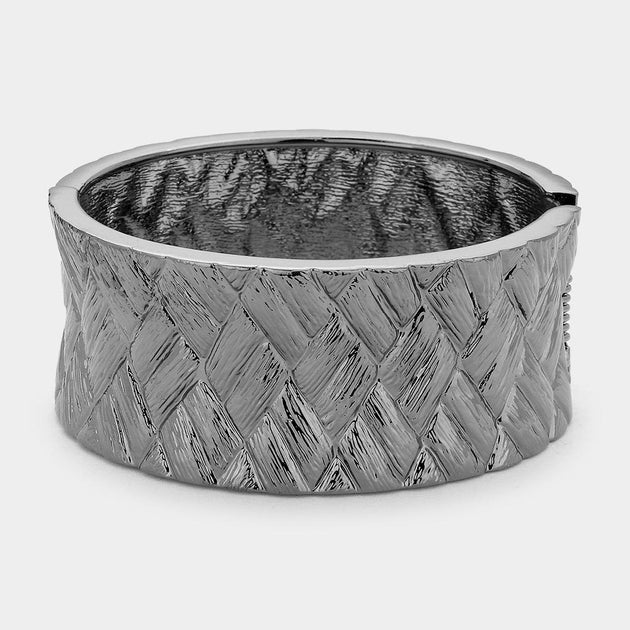 FASHNZFAB Hinged Metal Bangle Bracelet Hematite Silver 7