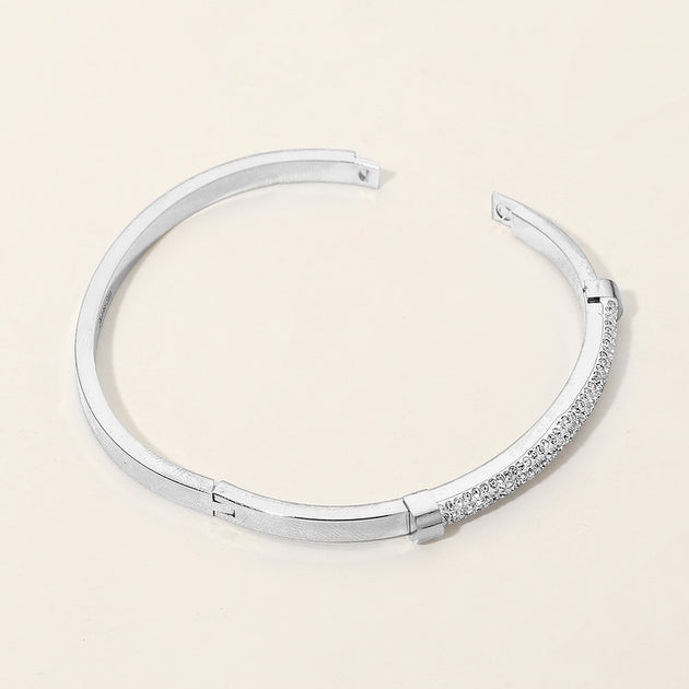 FASHNZFAB CZ Pave Hinged Bangle Silver One Size 4